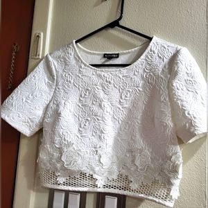 Express white crop top with rose detail